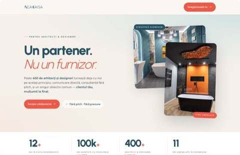 Varianta A, câștigătoare în testul A/B — landing page NeaKaisa pentru arhitecți și designeri