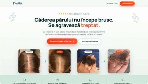 Design custom de landing page pentru Plantica — tratament împotriva căderii părului